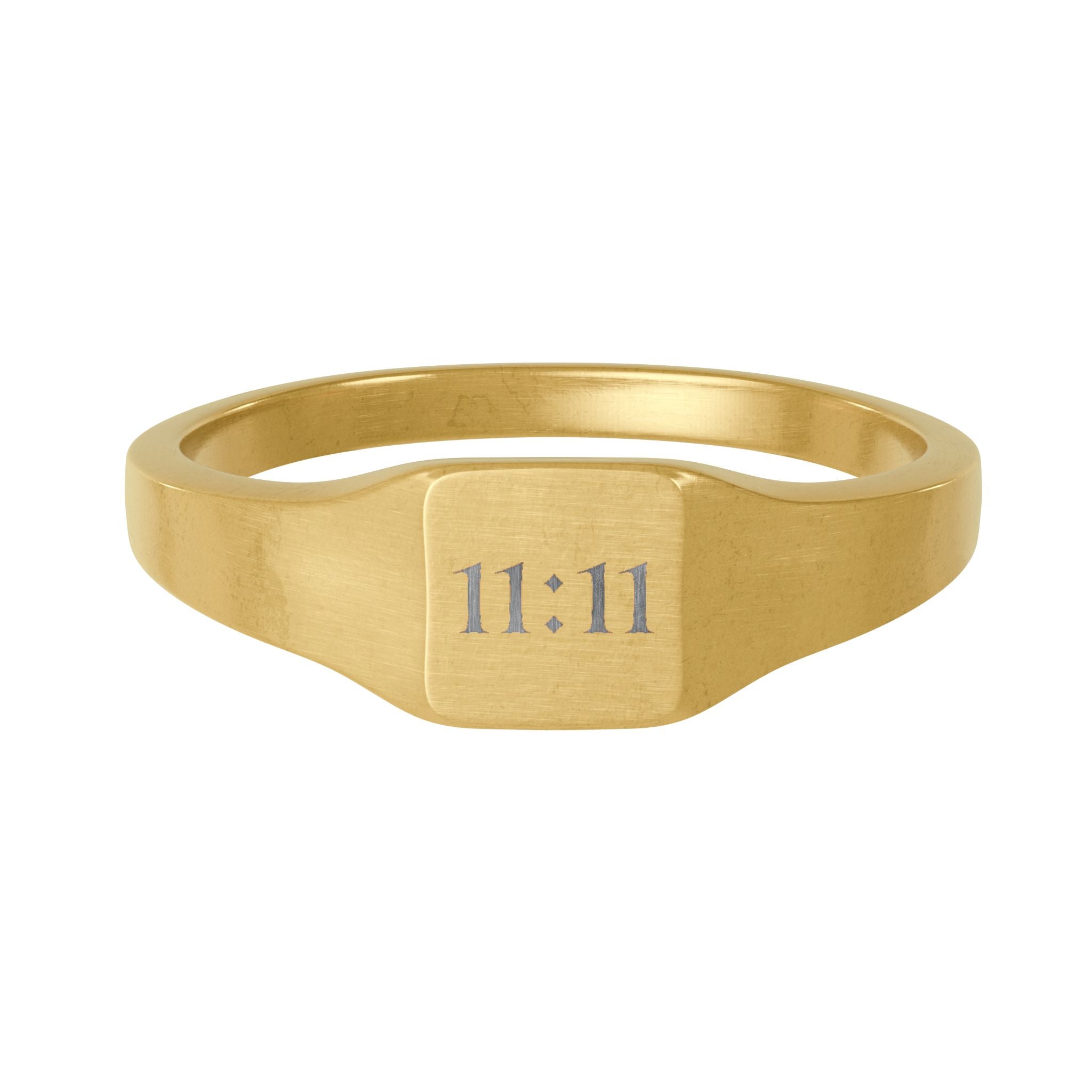 Gold Square Signet Ring — Engraved 11:11 Stainless Steel