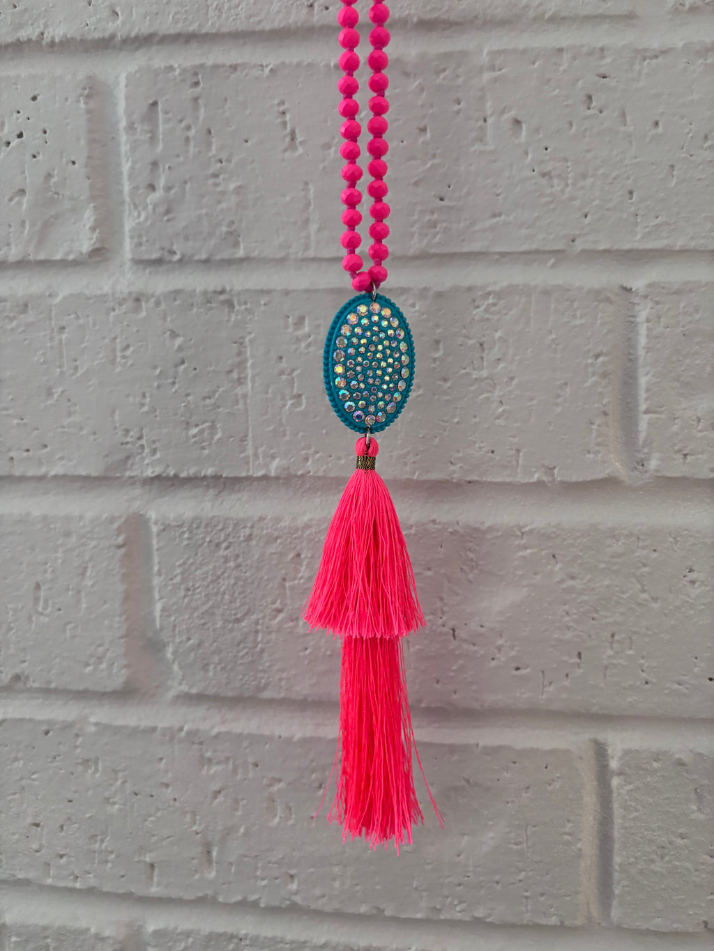 Neon Pink Tassel Necklace