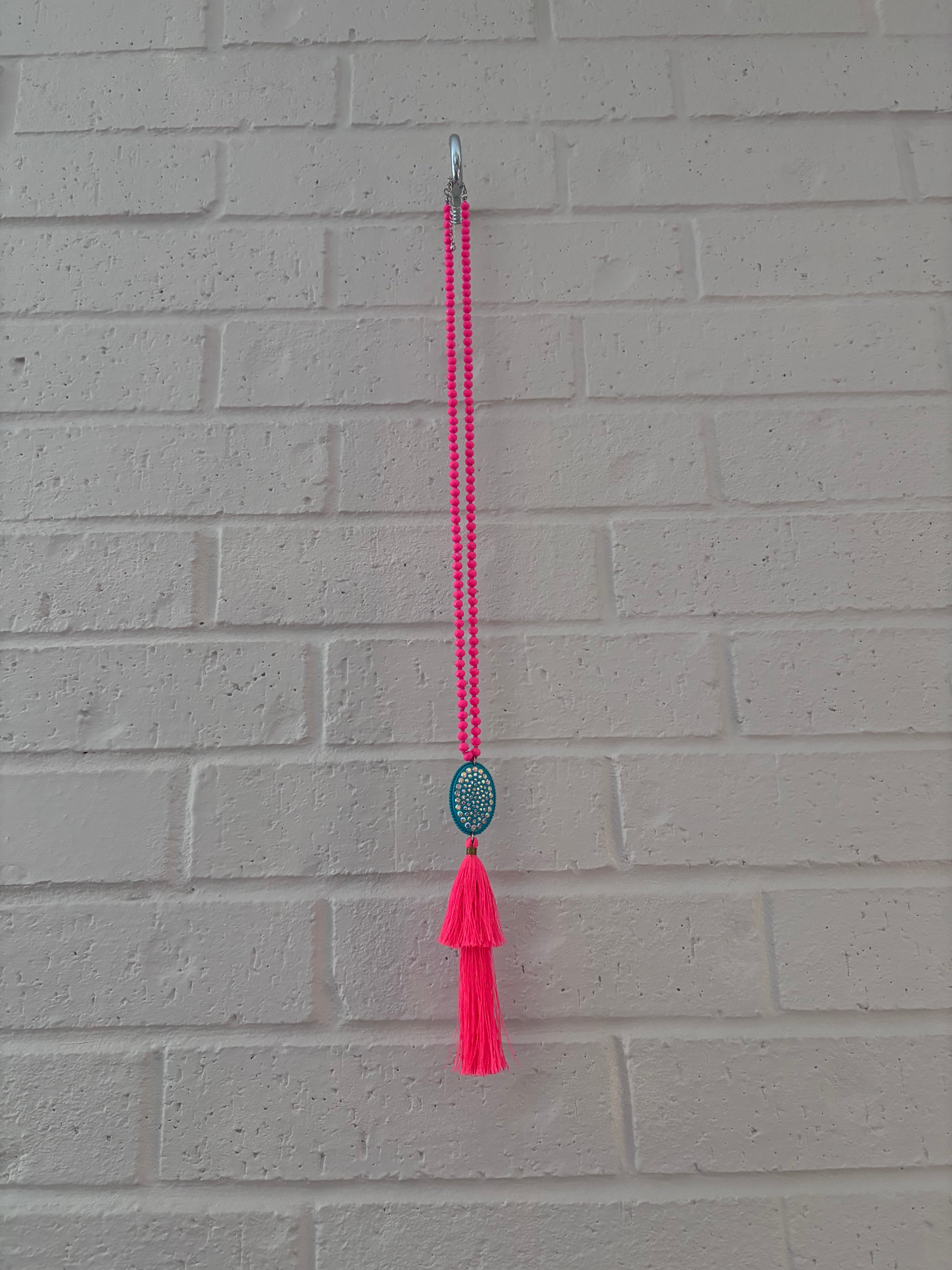 Neon Pink Tassel Necklace