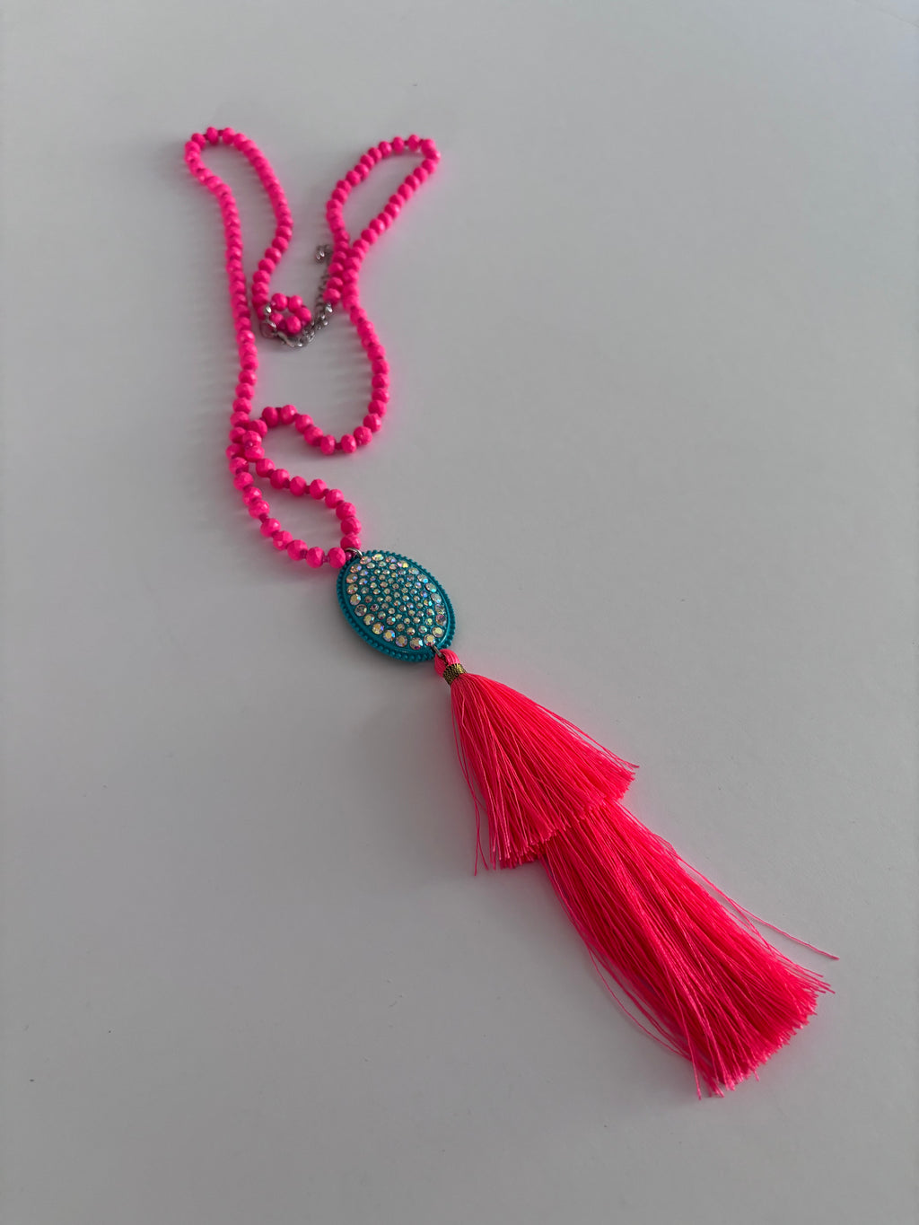 Neon Pink Tassel Necklace