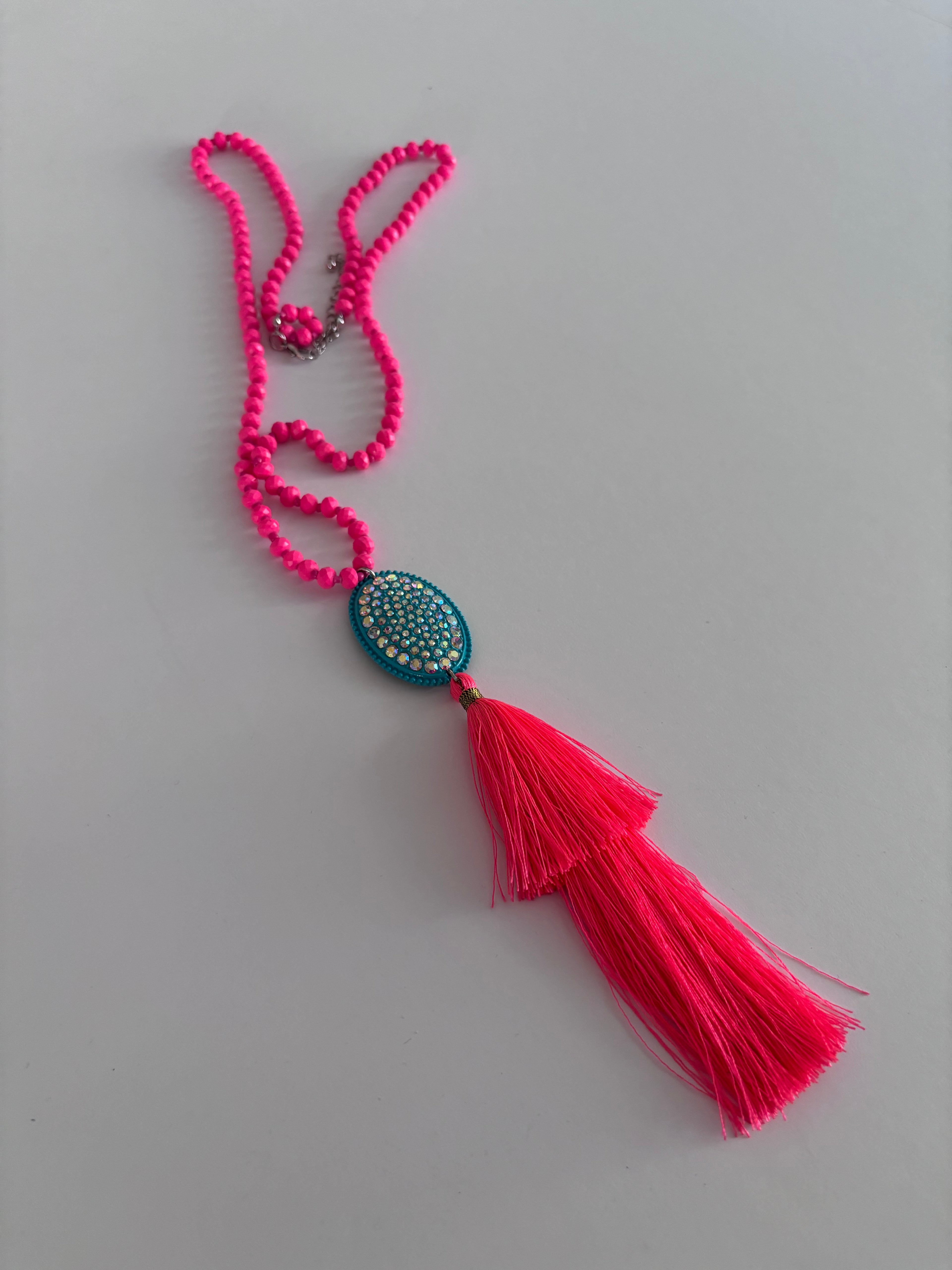Neon Pink Tassel Necklace