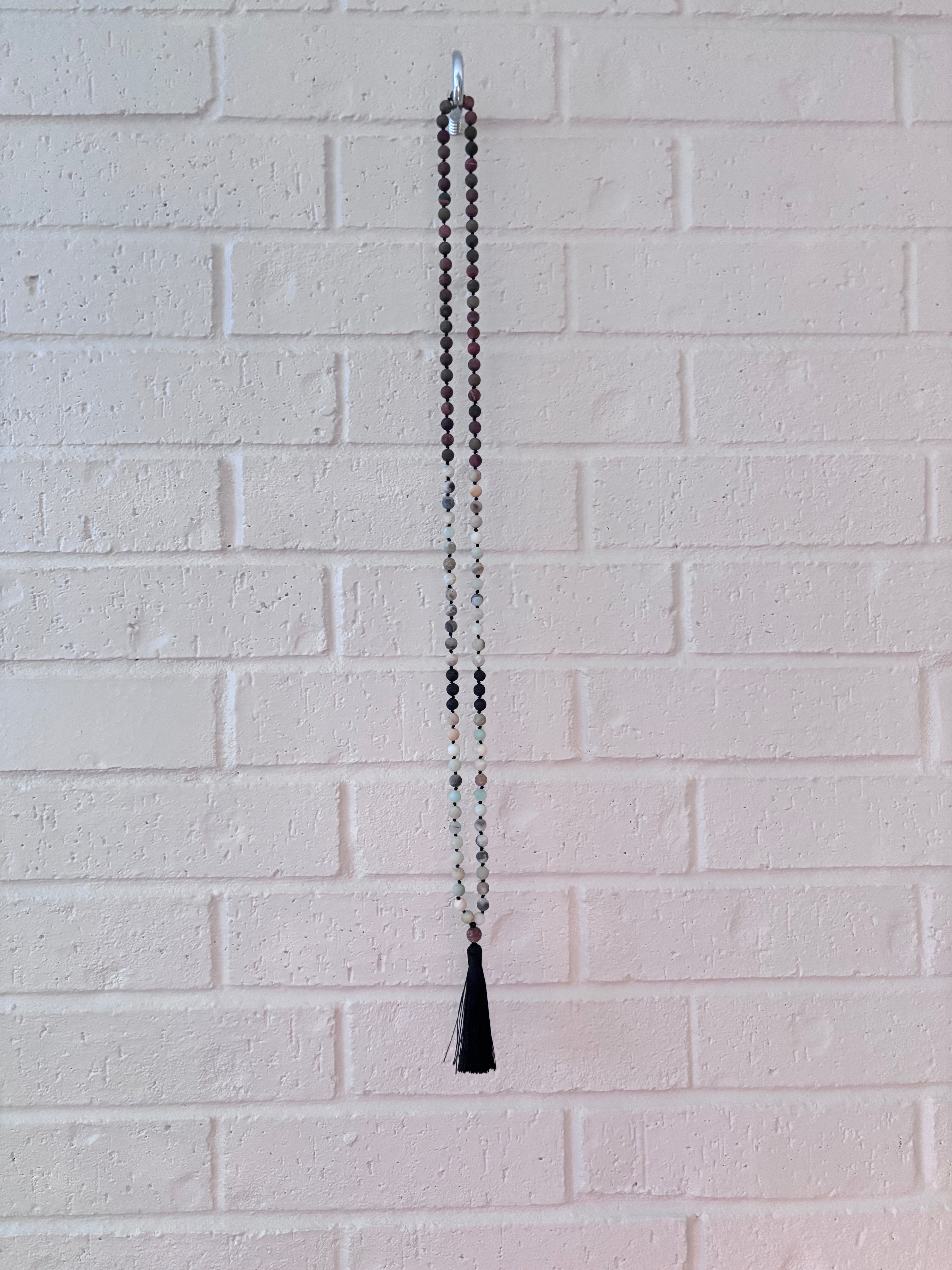 Mixed Stone Bead Tassel Necklace
