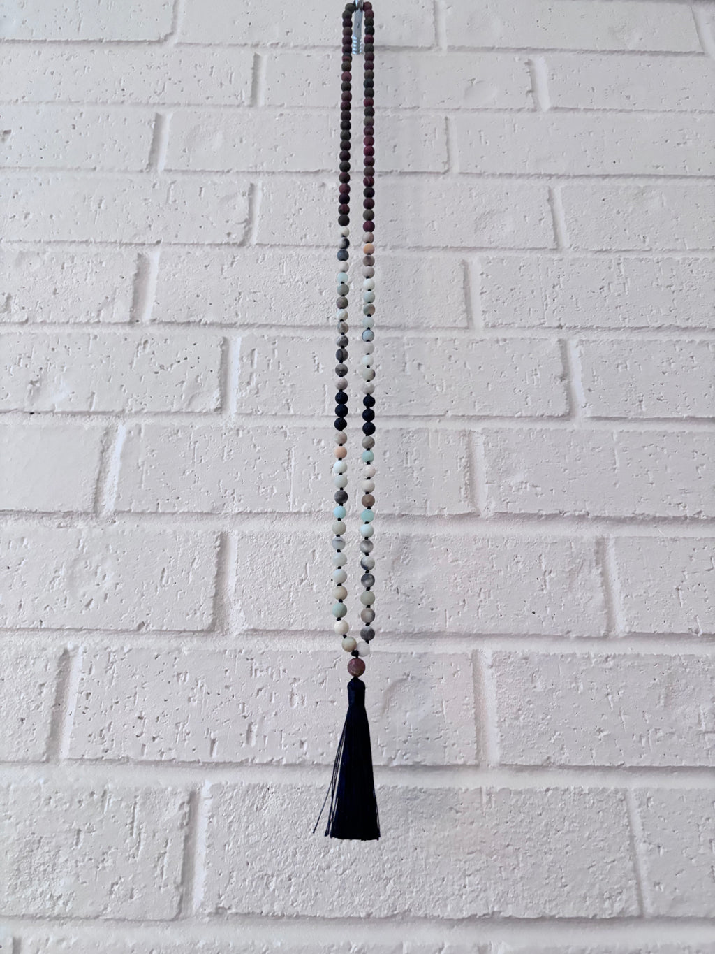 Mixed Stone Bead Tassel Necklace