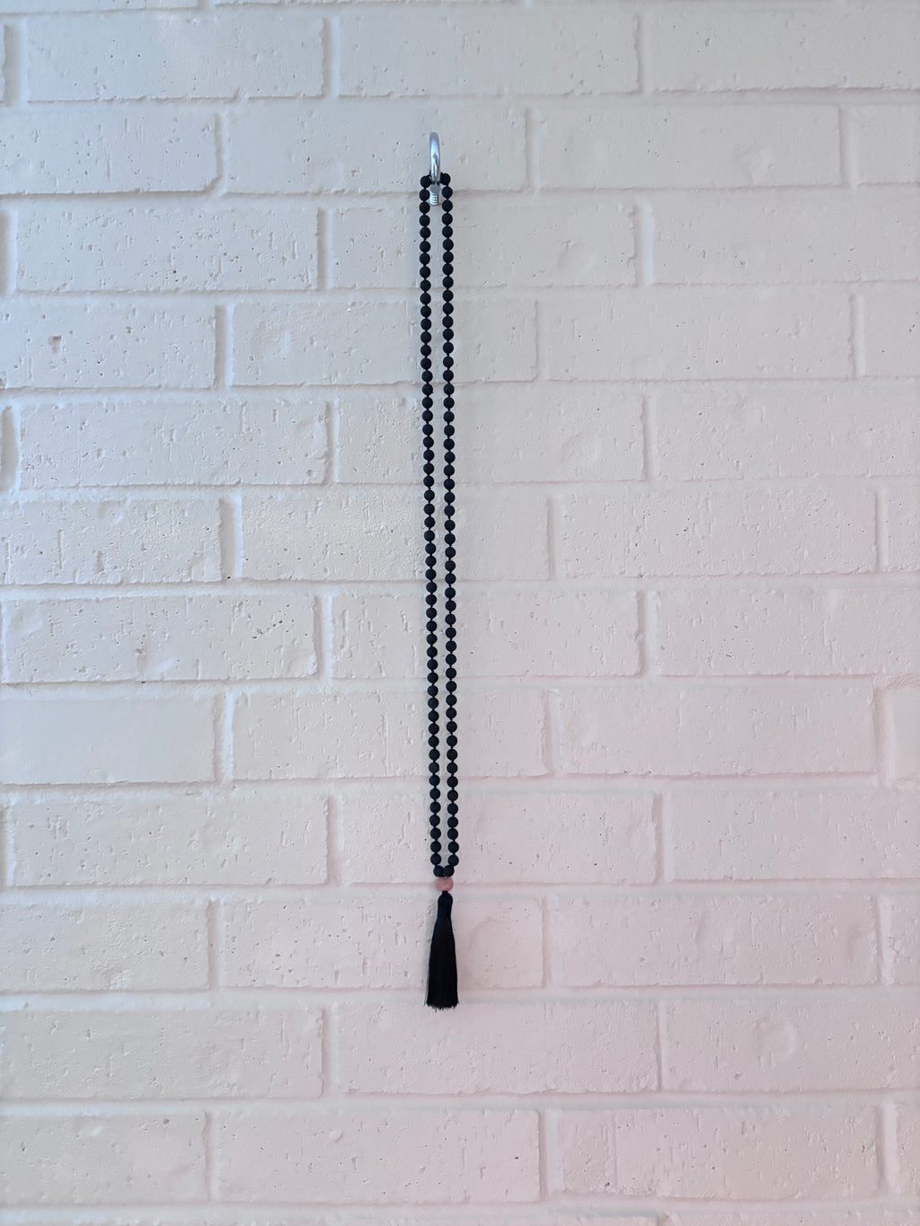 Matte Black Lava Bead Tassel Necklace