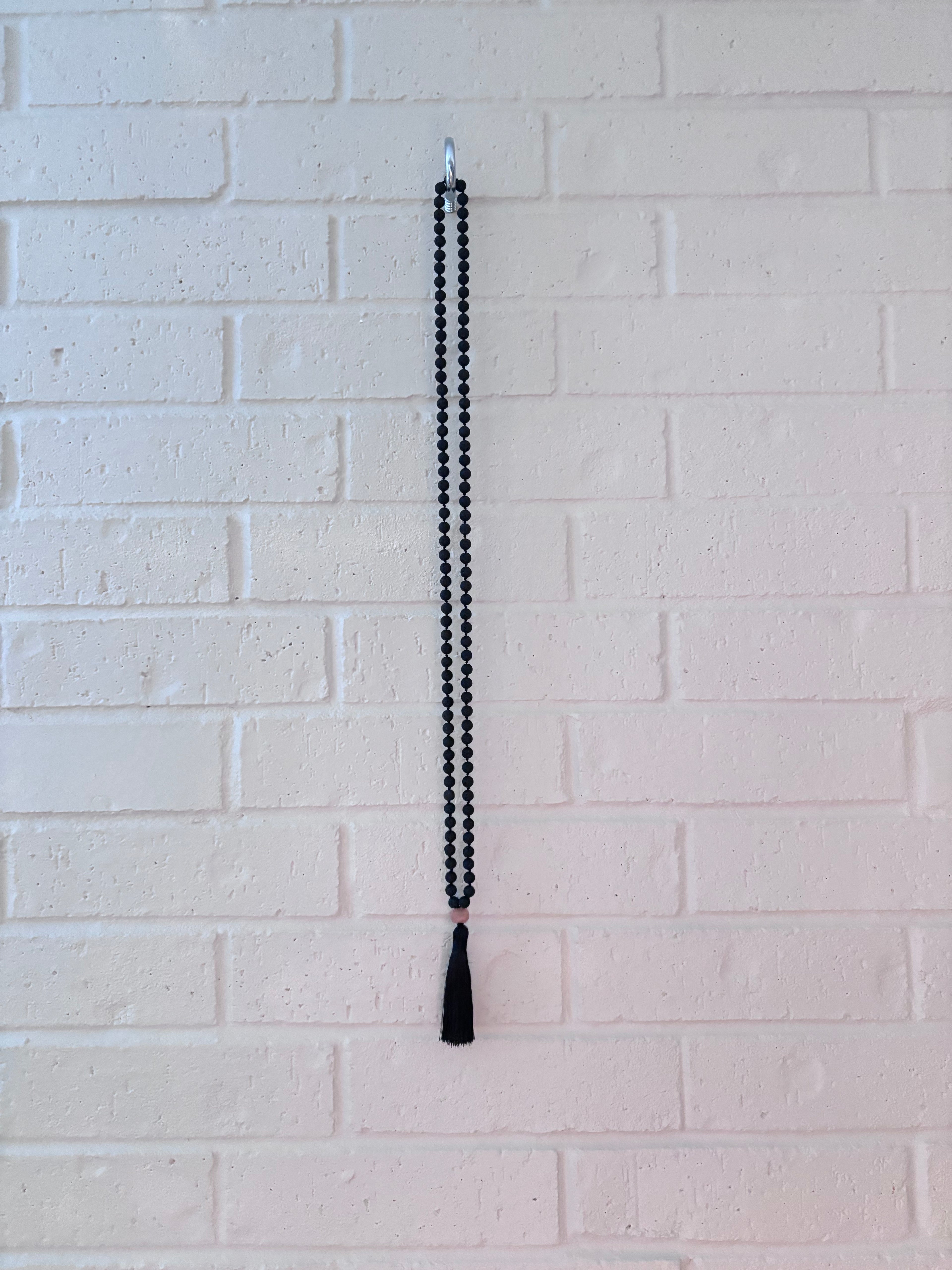 Matte Black Lava Bead Tassel Necklace