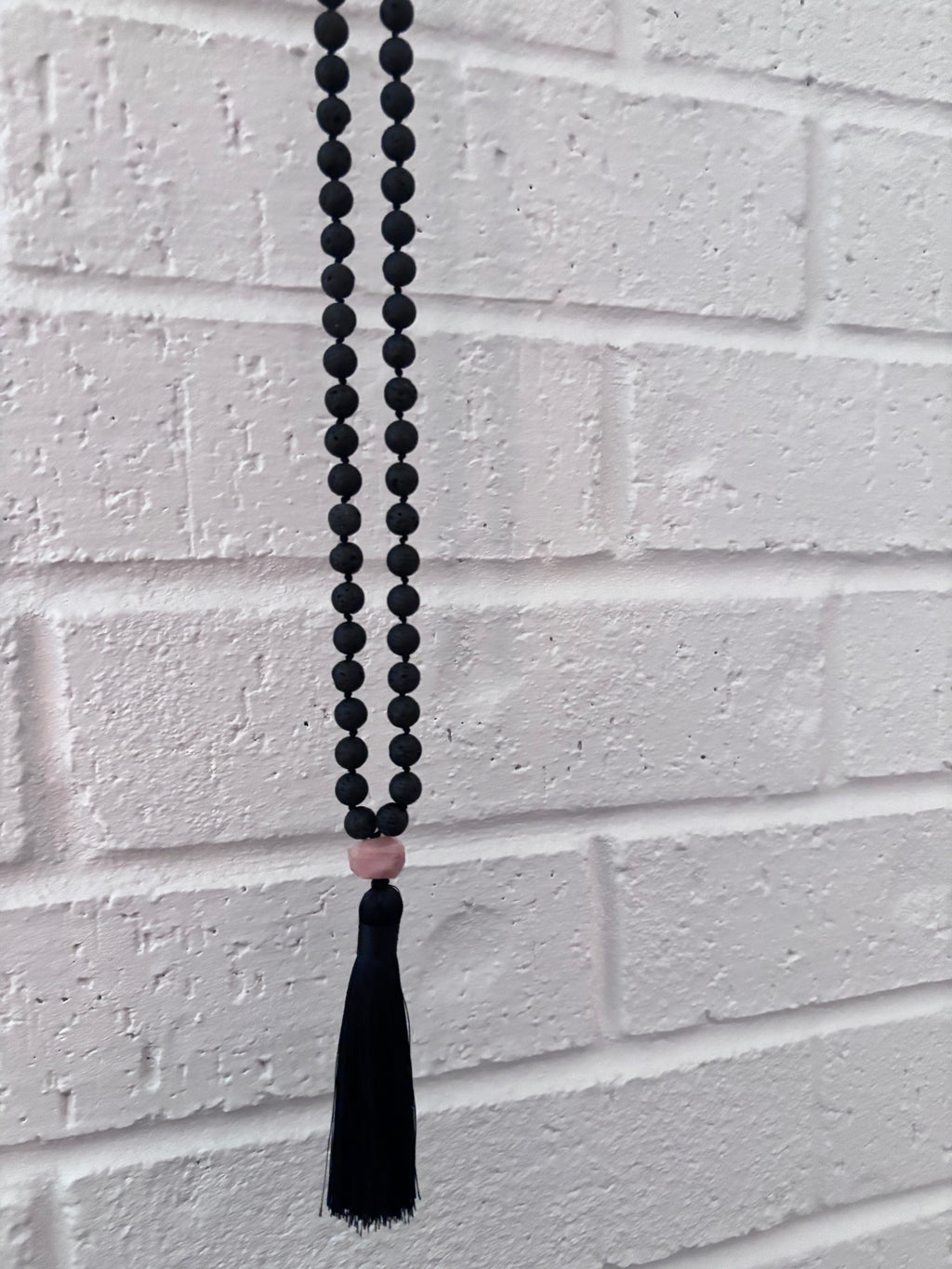 Matte Black Lava Bead Tassel Necklace