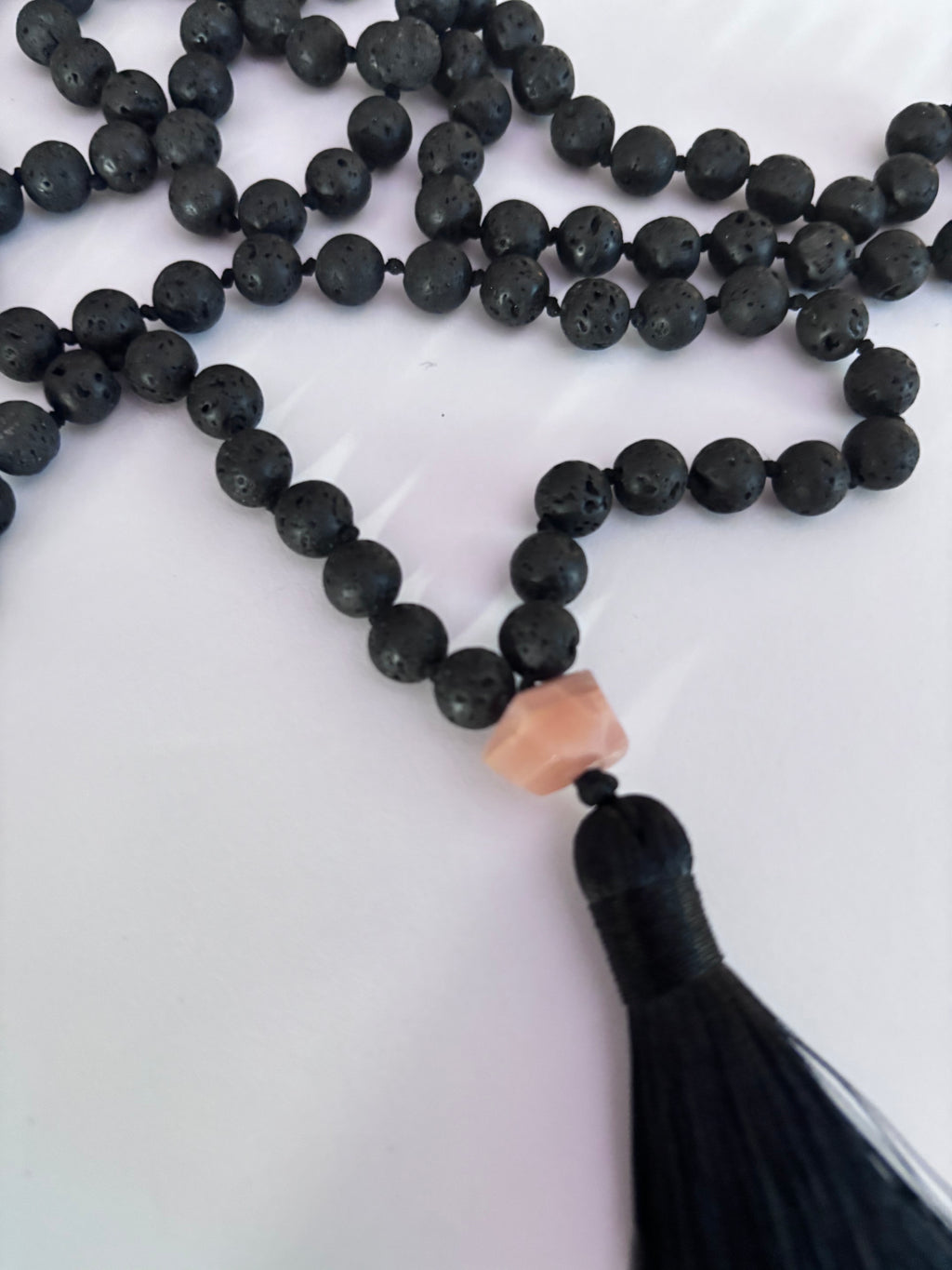 Matte Black Lava Bead Tassel Necklace